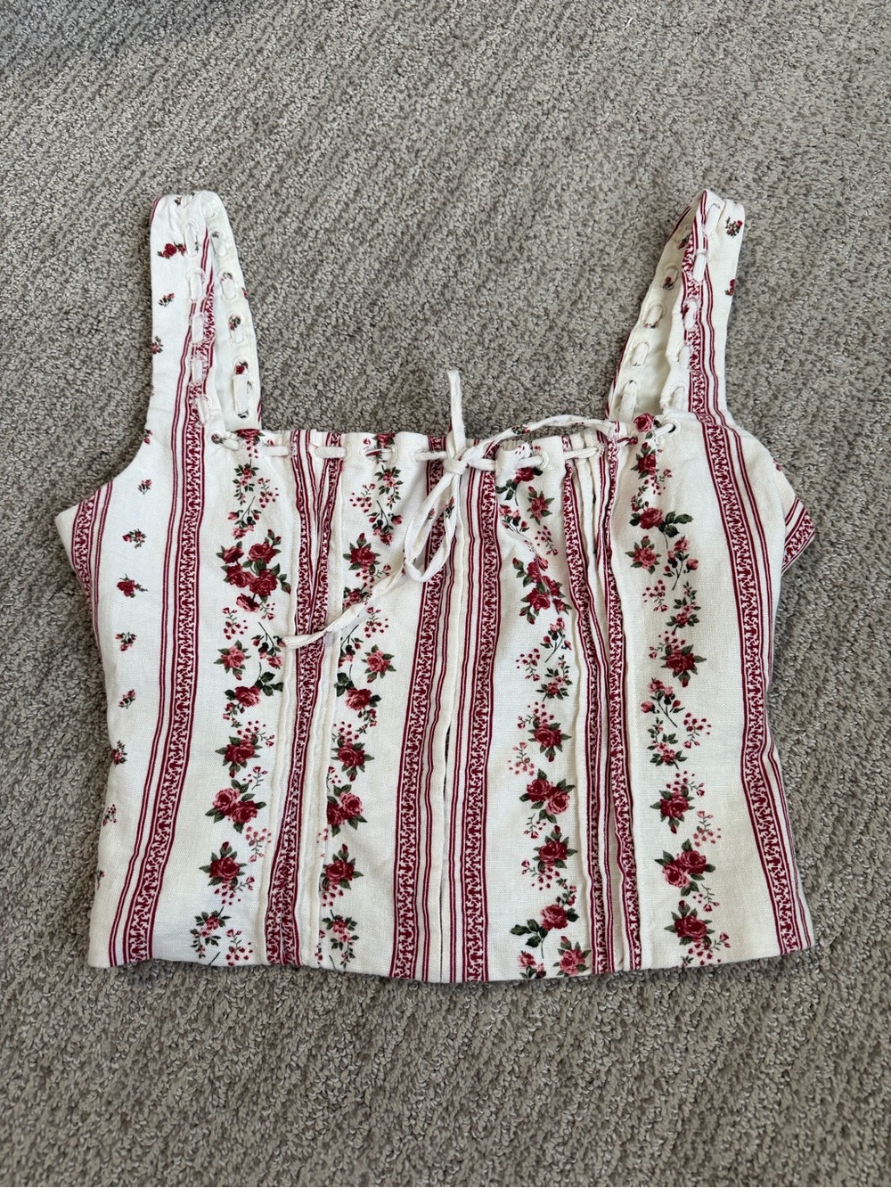 Joie Cream Crop Tank with Red Rose Stripe Print